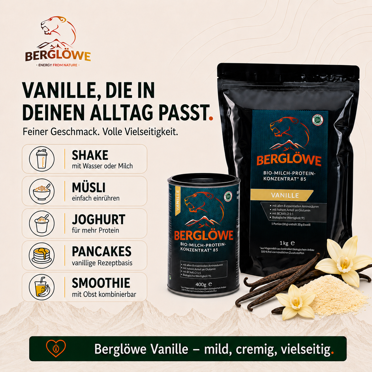 Bio Milch Protein Konzentrat 85, Vanille