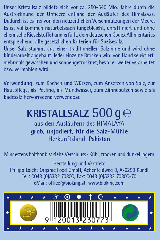 Kristalsalz aus den Ausläufern des Himalaya, grob gemahlen für die Mühle