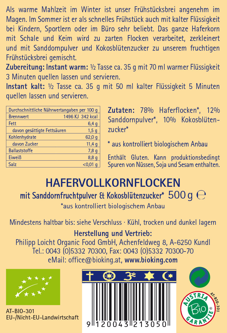 Bio Frühstücksbrei, Porridge Sanddorn
