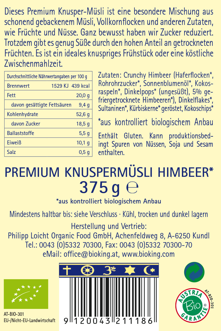 Bio Premium Knuspermüsli Himbeer