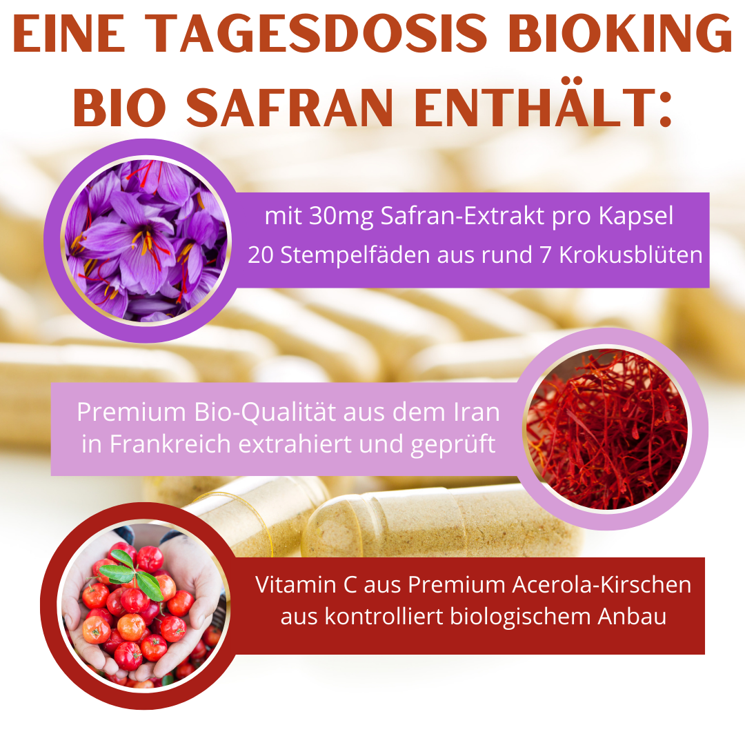 Bio Safran, Premium-Extrakt mit Bio-Acerola in 60 Kapseln