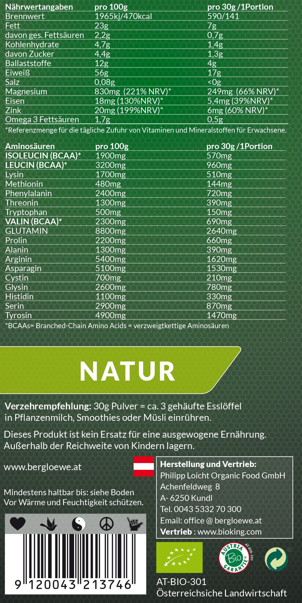 Bio Hanfprotein, natur