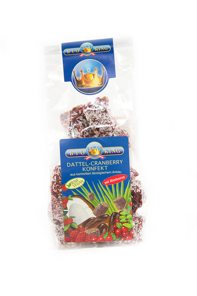 Bio Dattel-Cranberry-Konfekt mit Himbeeren