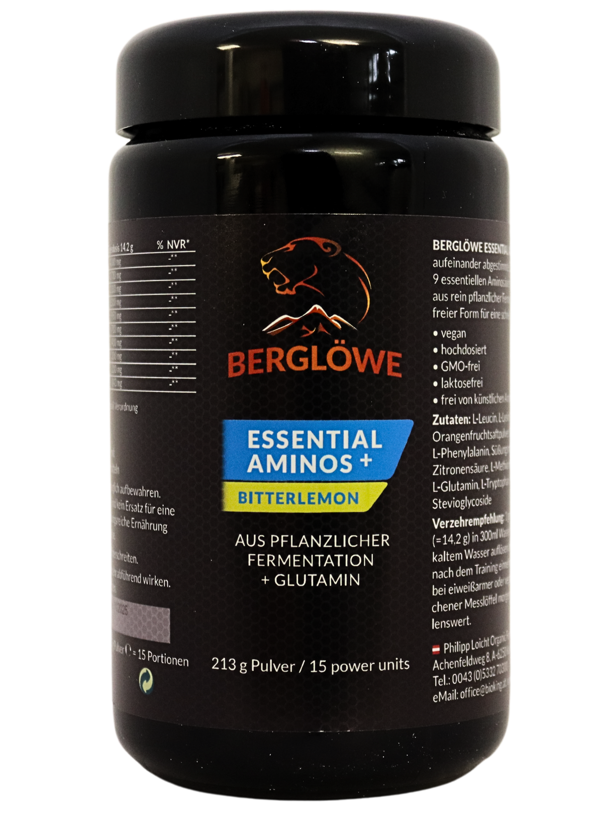 Berglöwe 213g ESSENTIAL AMINOS + Glutamin - VORTEILSPAKET, 2 PLUS 1 Shaker GRATIS