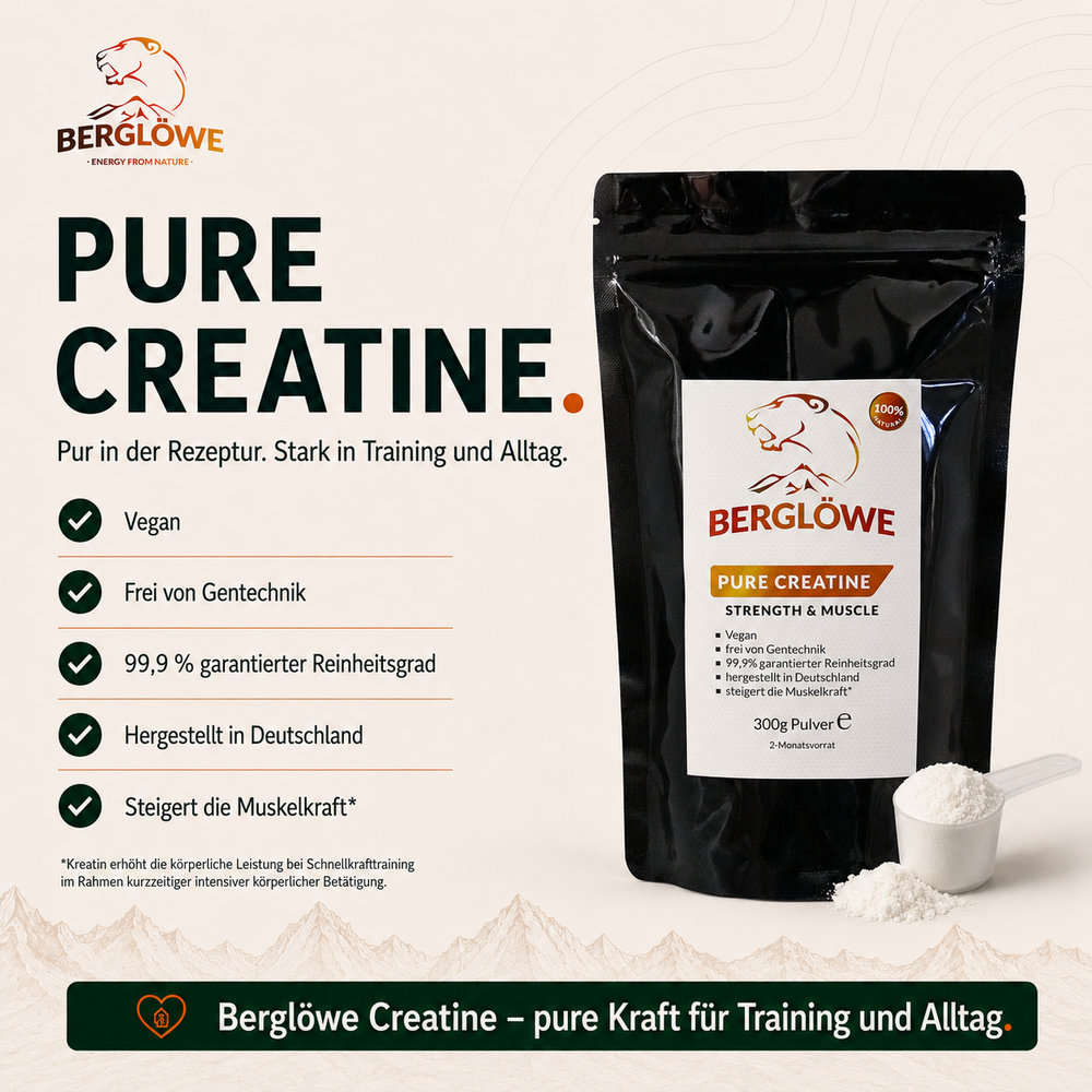 Pure Creatine von Berglöwe, Pulver zur Nahrungsergänzung