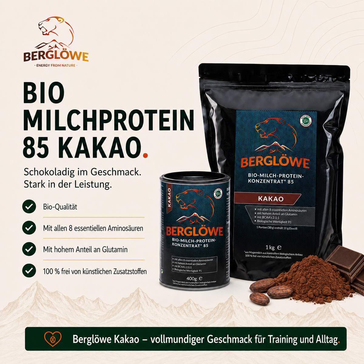 Bio Milch Protein Konzentrat 85, Kakao