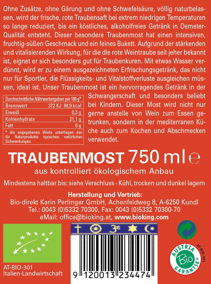 Bio TRAUBENMOST "Mosto d` Uva"
