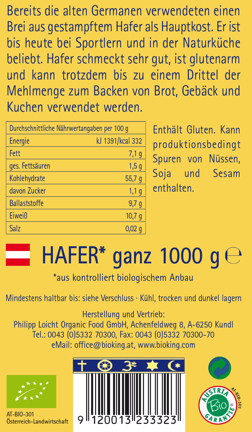 Bio Hafer, ganz