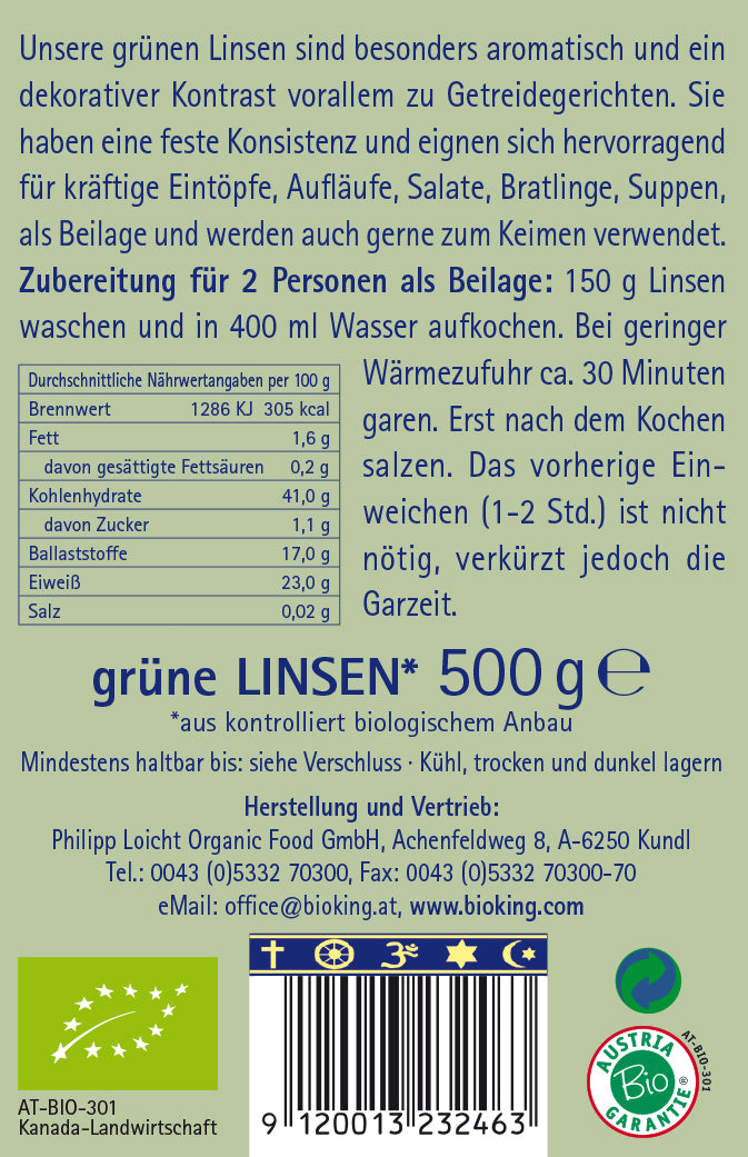 Bio Linsen, grün