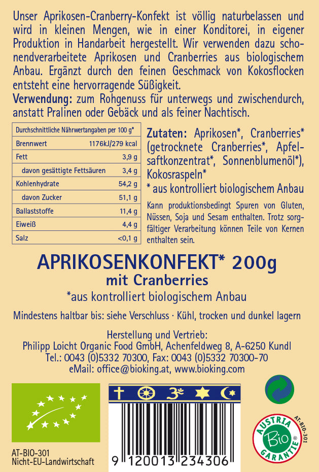 Bio Aprikosenkofekt mit Cranberrys