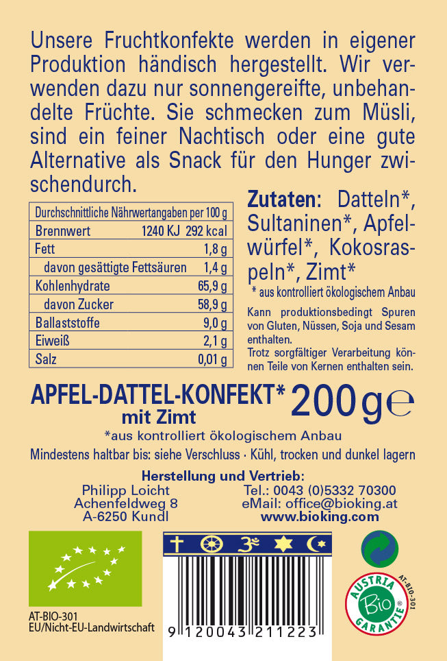 Bio Apfel- Dattel-Konfekt mit Zimt