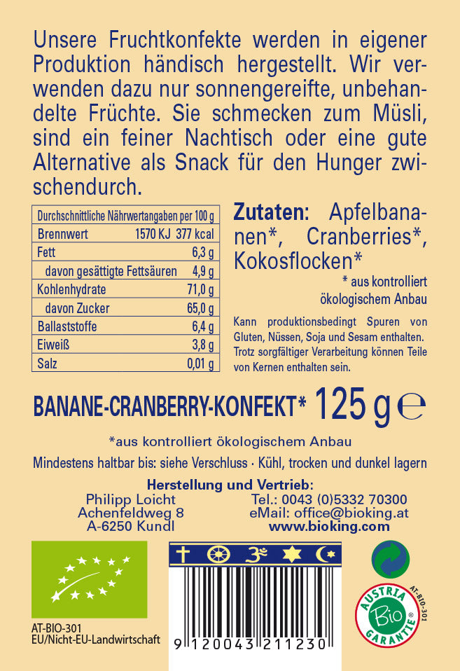 Bio Bananen-Cranberry-Konfekt