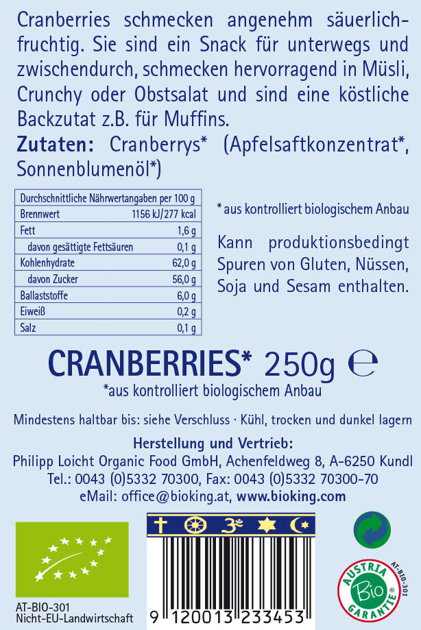 Bio Cranberries, getrocknet