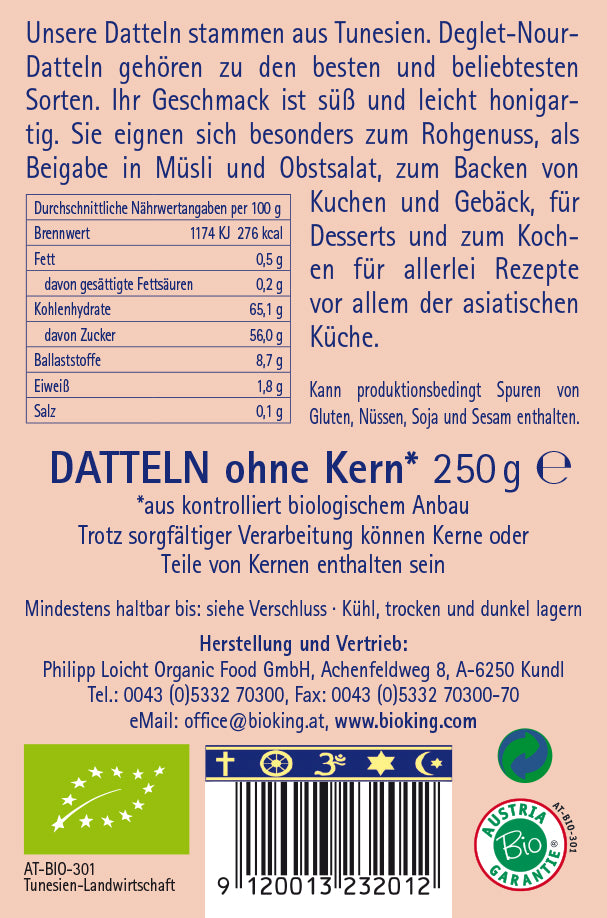 Bio Datteln ohne Kern