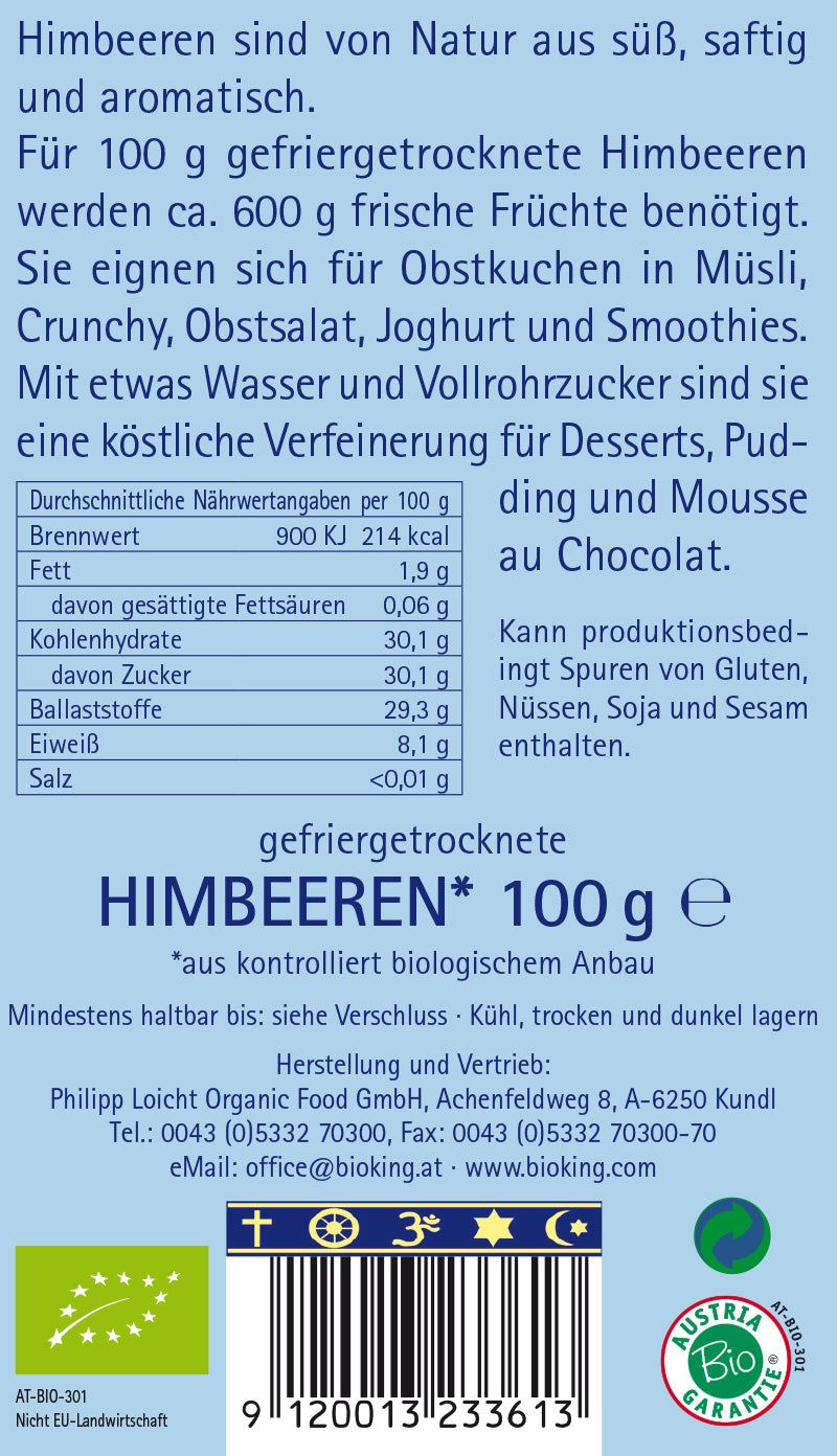 Bio Himbeeren, gefriergetrocknet